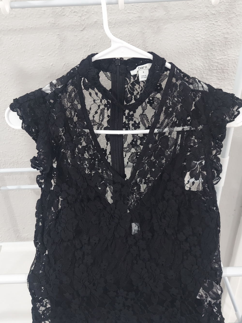 bar III Black Lace V-Neck Cap Sleeve Top